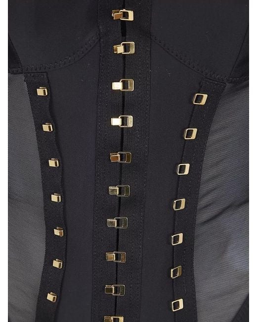 Elisabetta Franchi Blue Fitted Jacket Mesh Panels Sheer Sleeves