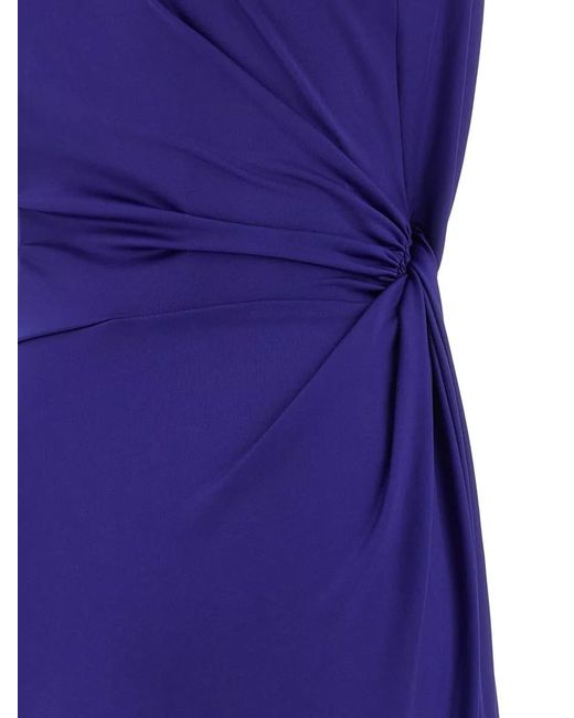 Victoria Beckham Purple Draped Ruched Dress Asymmetric Hem Sleeveless