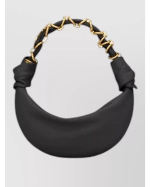 Saint Laurent Black Leather Wallet Curved Silhouette Chain Handle