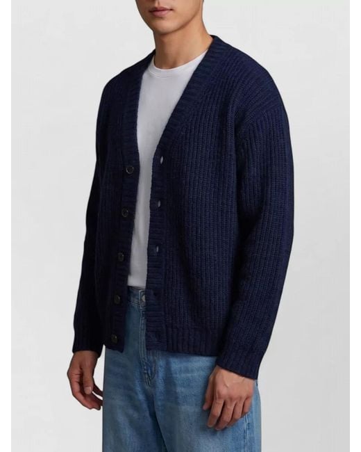 Roberto Collina Blue Wool Cardigan V Neckline Long Sleeves for men