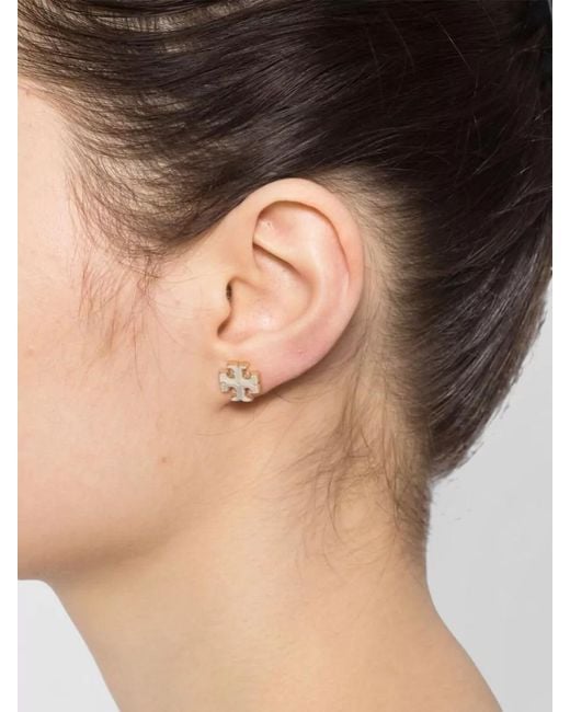 Tory Burch Natural Kira Enamel Stud Earrings Tone
