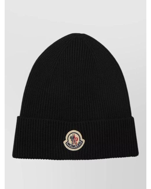Moncler Black Ribbed Wool Beanie for men
