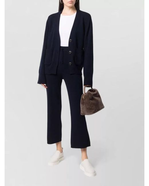 Lisa Yang Blue Cashmere Ribbed V-Neck Cardigan