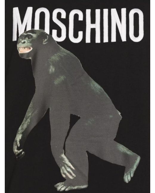 Moschino Black Cotton Logo Print T-Shirt for men