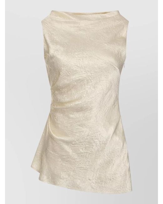 McQueen Natural Asymmetric Satin Draped Sleeveless Evening Top