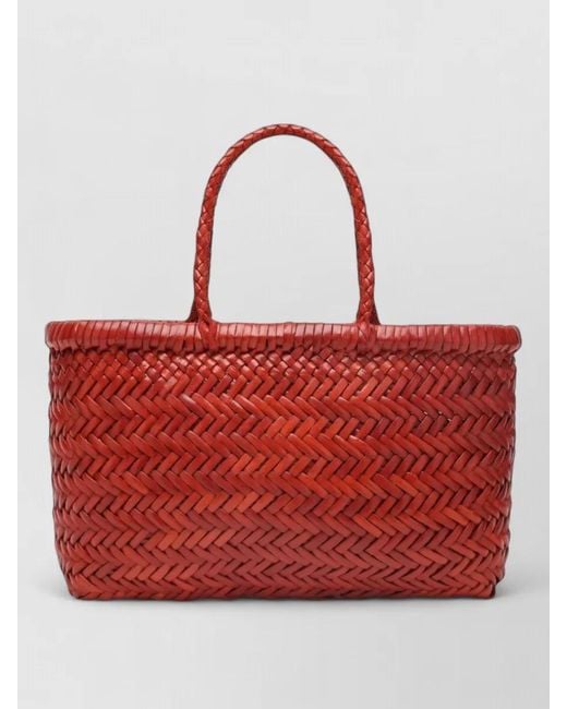 Dragon Diffusion Red Leather Tote Bag Top Handles Woven