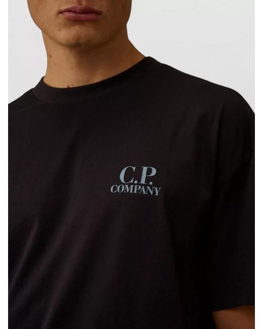 C P Company Black Logo Cotton Crew Neck Short Sleeve T-Shirt for men
