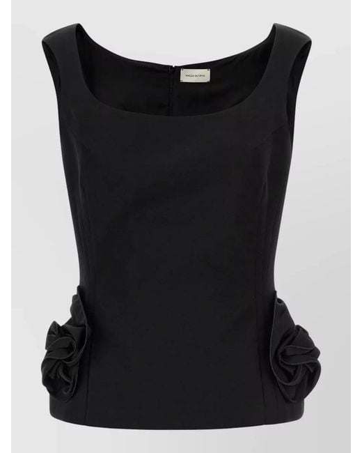 Magda Butrym Black Silk Blend Floral Appliqué Top