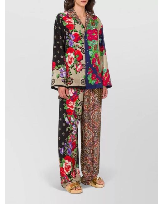 Moschino Red Silk Wide-Leg Trousers