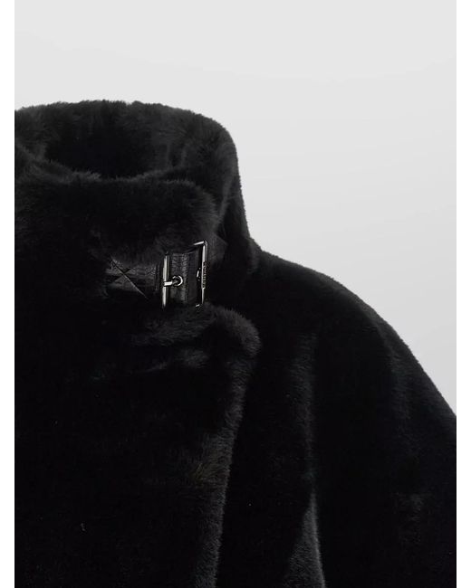 Pinko Black Cape Coat Buckle Detail Faux Fur