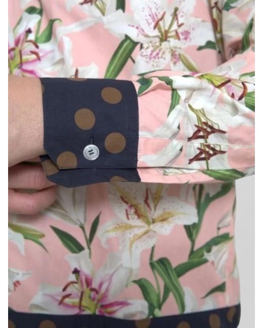 Dolce & Gabbana Blue Cotton Polka-Dot Floral-Print Shirt for men