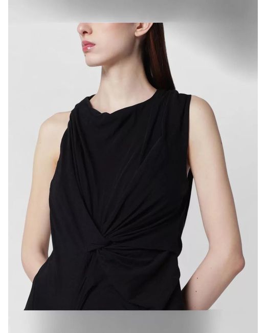 Entire studios Black Draped Detail Maxi Dress Round Neckline Sleeveless