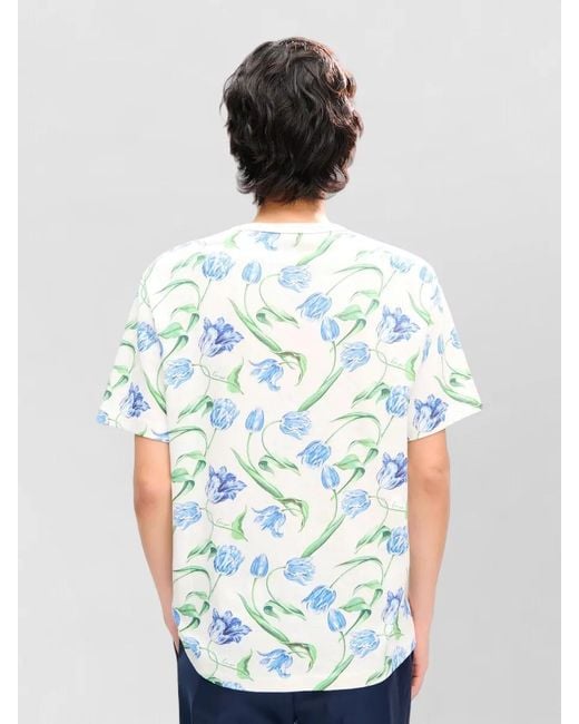 KENZO Blue Tulip Print Cotton Crew Neck T Shirt for men