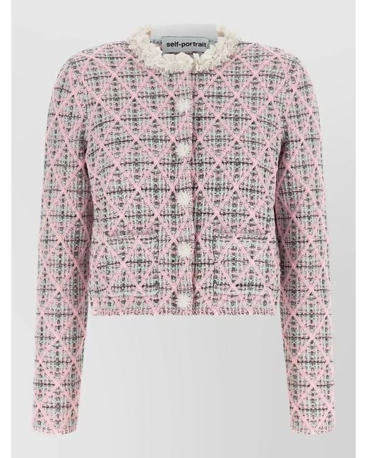 Self-Portrait Multicolor Bouclé Cropped Cardigan