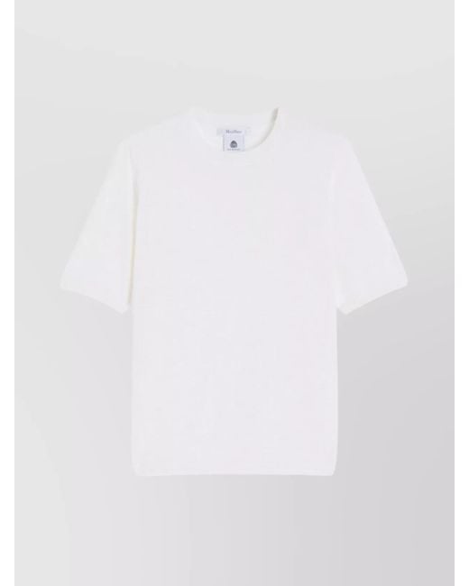 Max Mara White Virgin Wool Fine-Knit Slim-Fit Short-Sleeve Crew-Neck Top