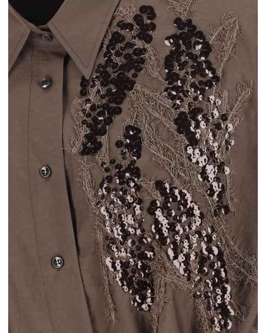Brunello Cucinelli Brown Long Cotton Dress Sequin Detail Waist Tie