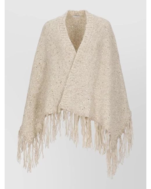Peserico Natural Lurex Knit Cape Open Front Fringe for men