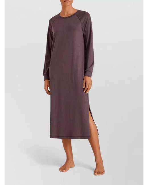 Calida Purple Nightdress Crew Neck Long Sleeves Midi