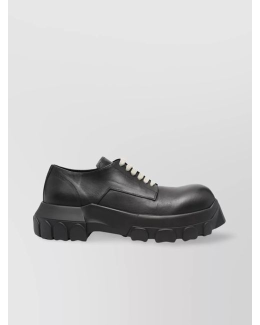Rick Owens Black Tractor Derby Shoes With Chunky Rubber Sole for men
