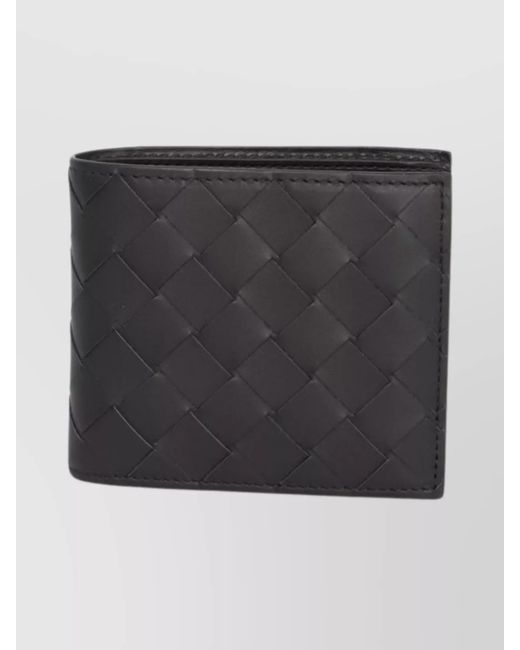 Bottega Veneta Black Intrecciato Pattern Bi-Fold Leather Wallet for men