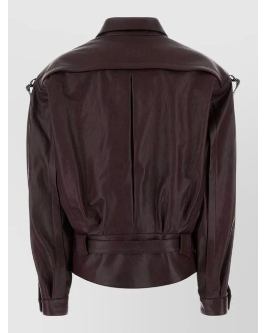 Magda Butrym Brown Belted Leather Oversize Jacket Long Sleeves