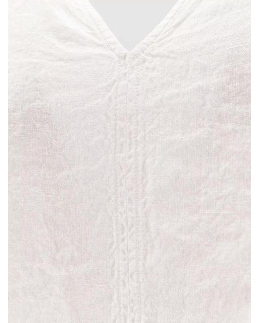 Aspesi White Textured Cap Sleeve Top V Neckline