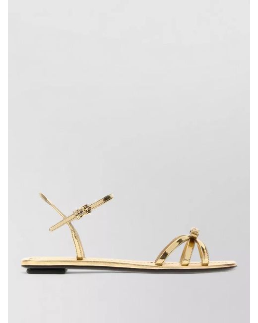 Prada Metallic Leather Sandals Open Toe Flat Sole Bow