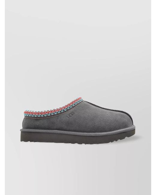 Ugg Gray Tasman Ii Suede Slippers With Embroidered Trim