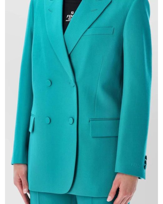 Fendi Blue Wool Double-Breasted Blazer