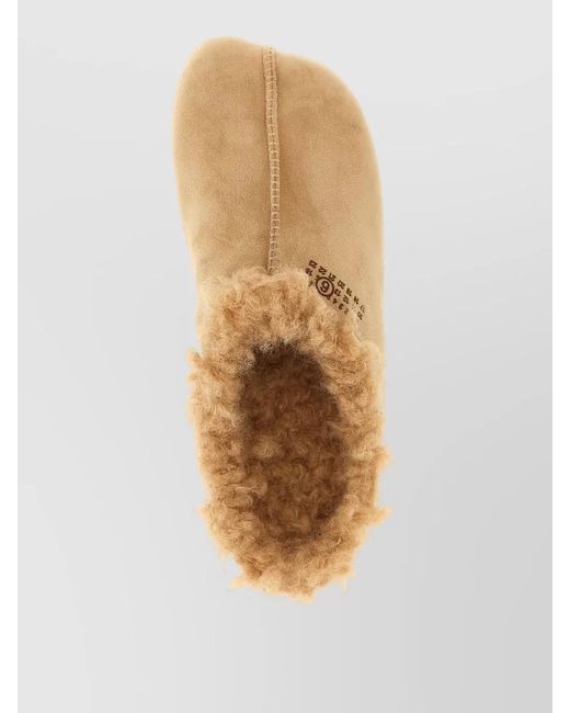 MM6 by Maison Margiela Natural Numeric Signature Suede Sabots Faux Fur Trim