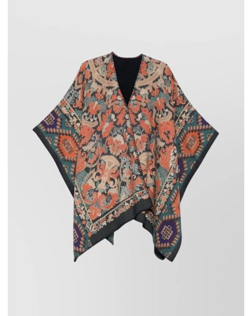 Pierre Louis Mascia Multicolor Wool Printed Poncho Draped Design
