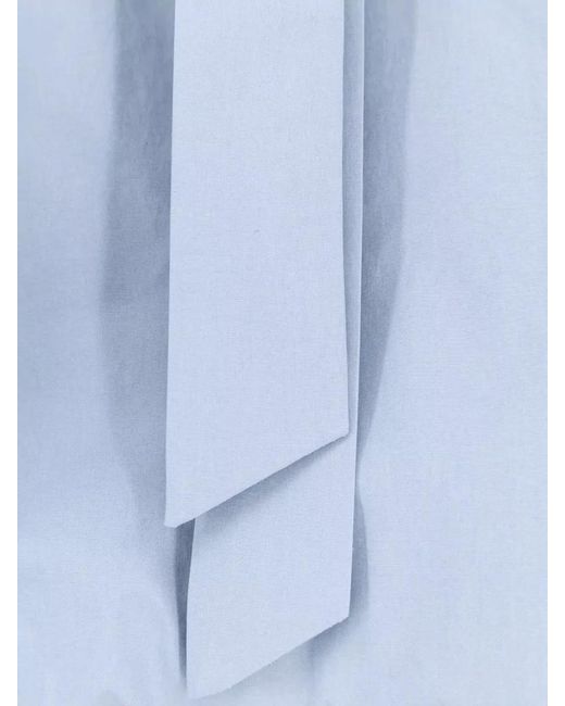 Alysi Blue Cotton Shirt Bow Detail V Neckline