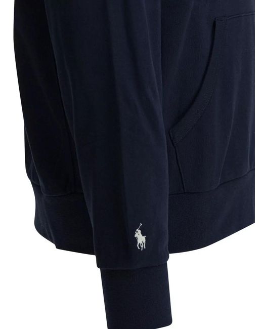 Polo Ralph Lauren Blue Hooded Logo Sweatshirt Kangaroo Pocket Ribbed Hem for men