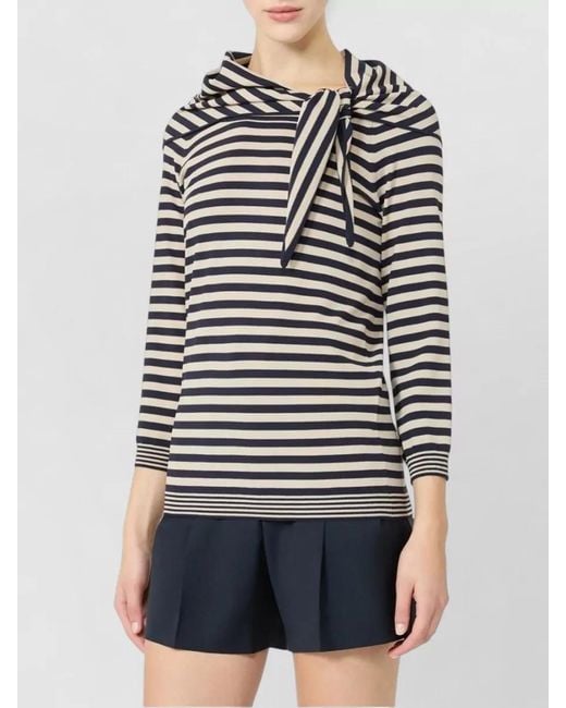 Max Mara Gray Knit Top Sleeveless Striped Scarf Detail