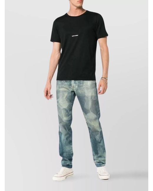 Saint Laurent Black Cotton Crew Neck Logo T-Shirt for men