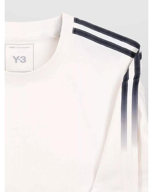 Y-3 White Short Sleeve Shirt Contrast Stripes Crew Neck for men