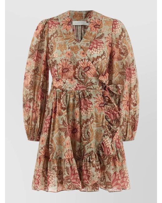 Zimmermann Brown Daylight Floral Dress Ruffles Long Sleeves