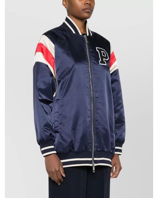 P.A.R.O.S.H. Blue Logo-Patch Bomber Jacket Featuring Stripe Detailing