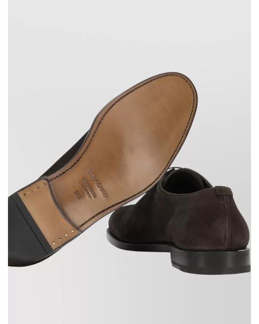 Ferragamo Black Suede Oxford Shoes Almond Toe Leather Sole for men