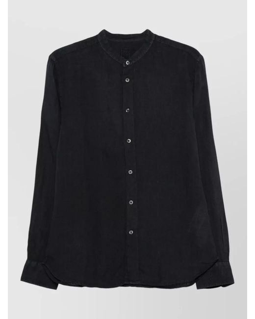 120% Lino Black Slim Fit Shirt Long Sleeves Mandarin Collar for men