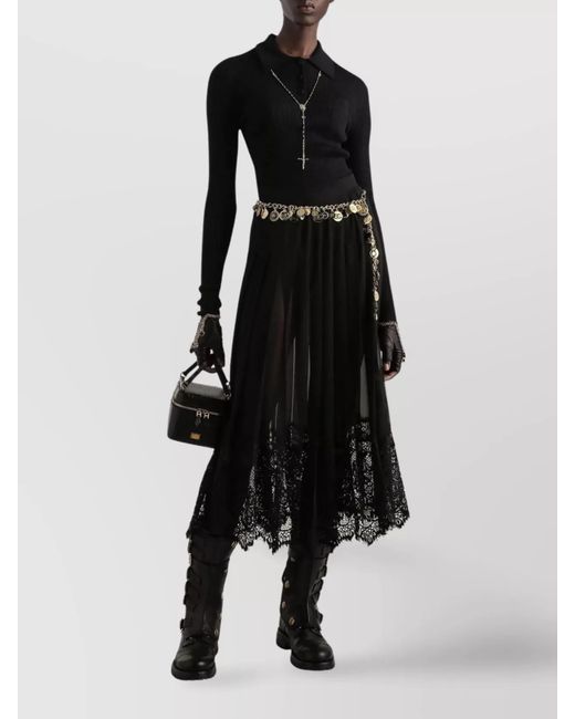 Dolce & Gabbana Black Silk Lace Pleated Midi Skirt