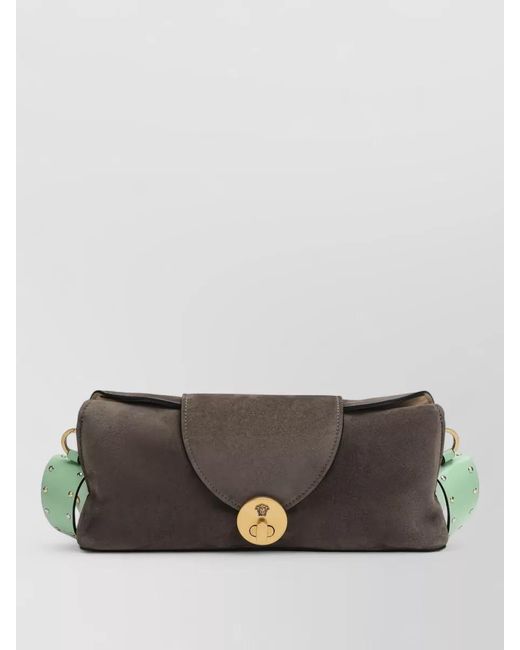 Versace Gray Contrast Stud Clutch Bag Compact Design
