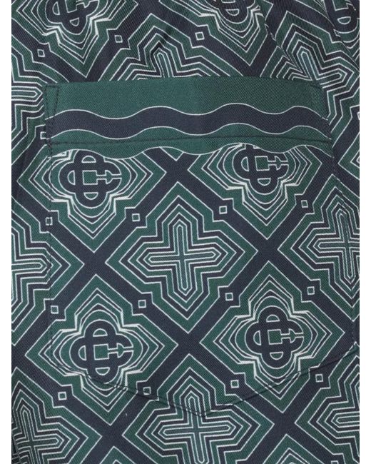 Casablanca Blue Silk Bermuda Shorts Radiating Monogram Pattern for men