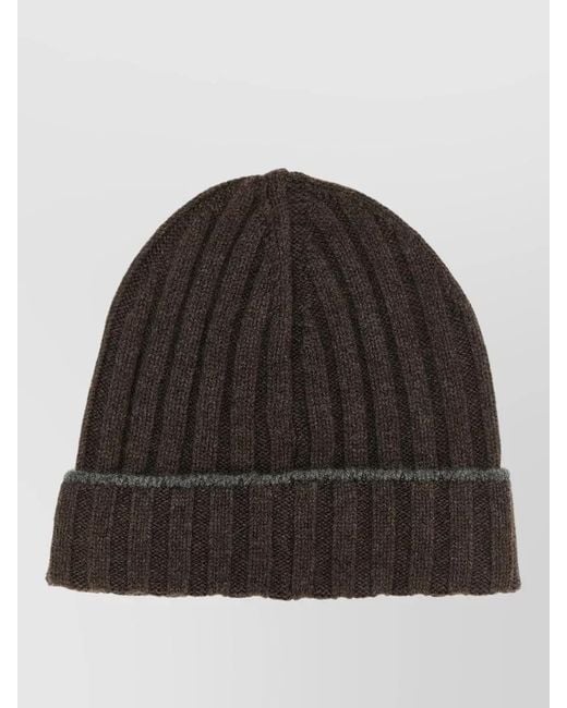 Brunello Cucinelli Multicolor Cashmere Ribbed Beanie Turn Up Lapel for men