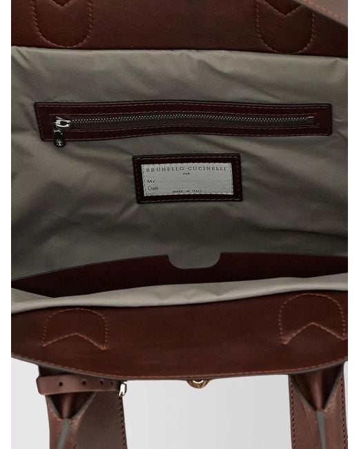 Brunello Cucinelli Brown Country Chevron Fabric Leather Travel Briefcase for men
