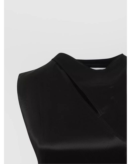 Jil Sander Black Cupro Asymmetric Scarf-Collar Short-Sleeve Midi Dress