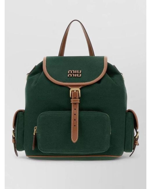 Miu Miu Green Na Canvas Backpack