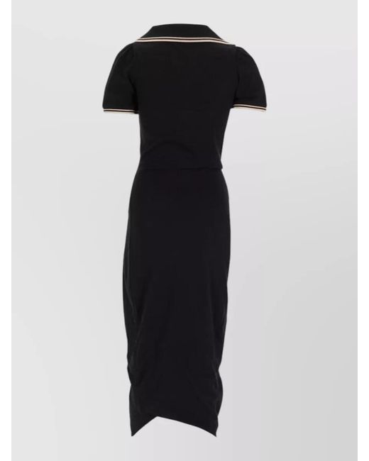 Vivienne Westwood Black Ruched Polo Dress Asymmetric Hem Contrast Trim