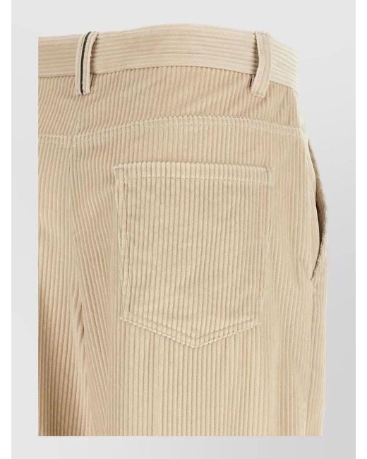 Brunello Cucinelli Natural Wide Leg High Waist Corduroy Pants