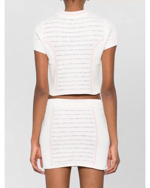 Casablanca White Cropped Knit Top Crew Neck Contrast Trim